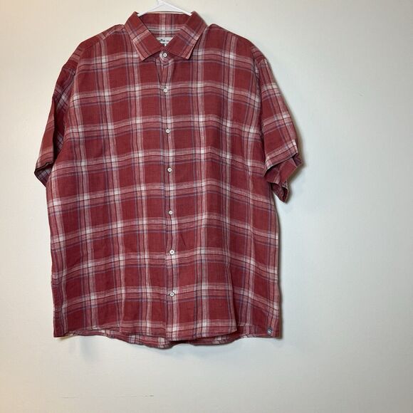 PETER MILLAR Seaside Mens North Shore Pink Red Linen Short Sleeve Sport Shirt XL - Picture 2 of 7